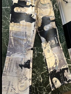 Just Cavalli Beige and Black Graphic Slim Straight Jeans